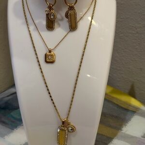 CAbi Gold-Tone Layered Pendant Necklace Set with Clear Accents